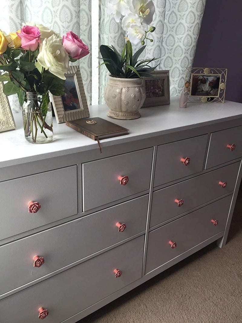 DLD Knobs, 8Pcs Elegant Pink Rose Pulls Flower Ceramic Cabinet Knobs Cupboard Drawer Pull Handles + Scre. - Image 4